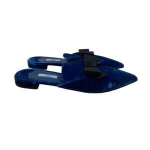 Prada Velvet Mules in Blue with Black satin bow - Size 39